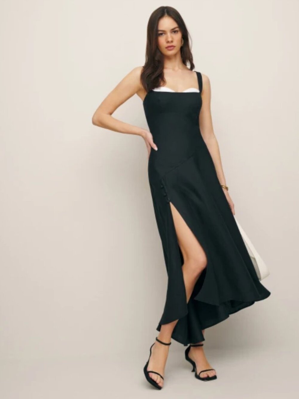 NWOT Reformation Bekki Linen Dress in Black White Sleeveless Midi Size 2